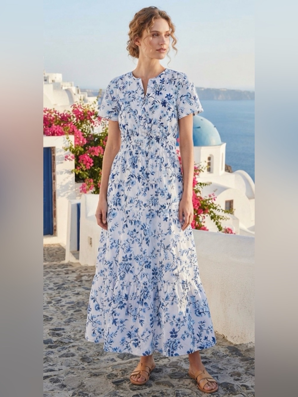 French Connection | Blue White Floral Maxi Dress | S | p2p 19.5” | length 49”